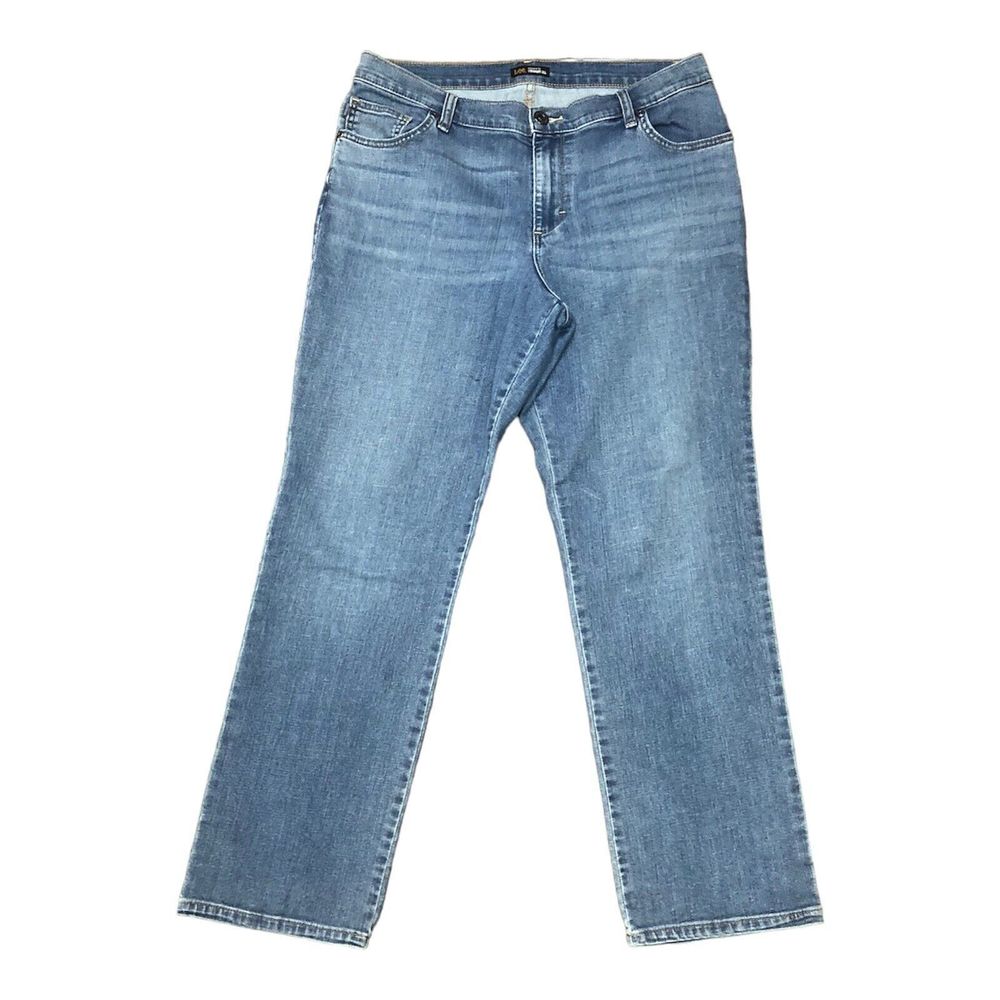 Lee womens relaxed fit straight jeans size 12 SHORT stretch BLUE wash - Picture 14 of 14